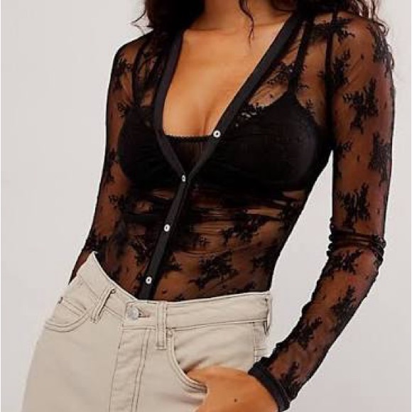 FREE PEOPLE BLACK SHEER BODYSUIT ONE PIECE - Picture 5 of 5